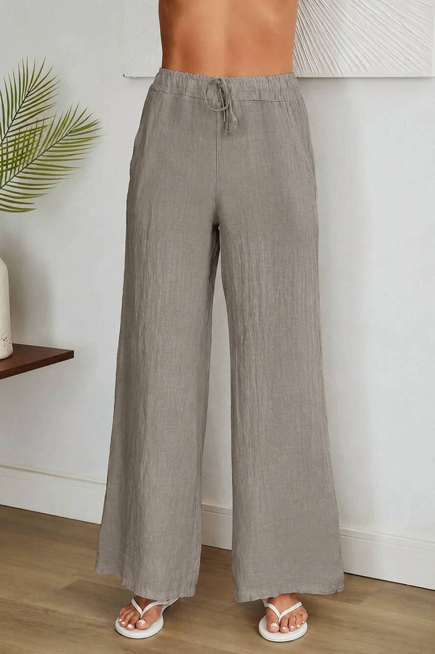 NEW MILIO MILANO fringe hem linen pants in mocha